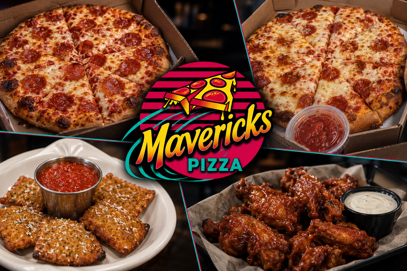 Mavericks Pizza Food Collage